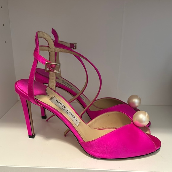 Jimmy Choo Pink Satin Stiletto Heels - Picture 2 of 5